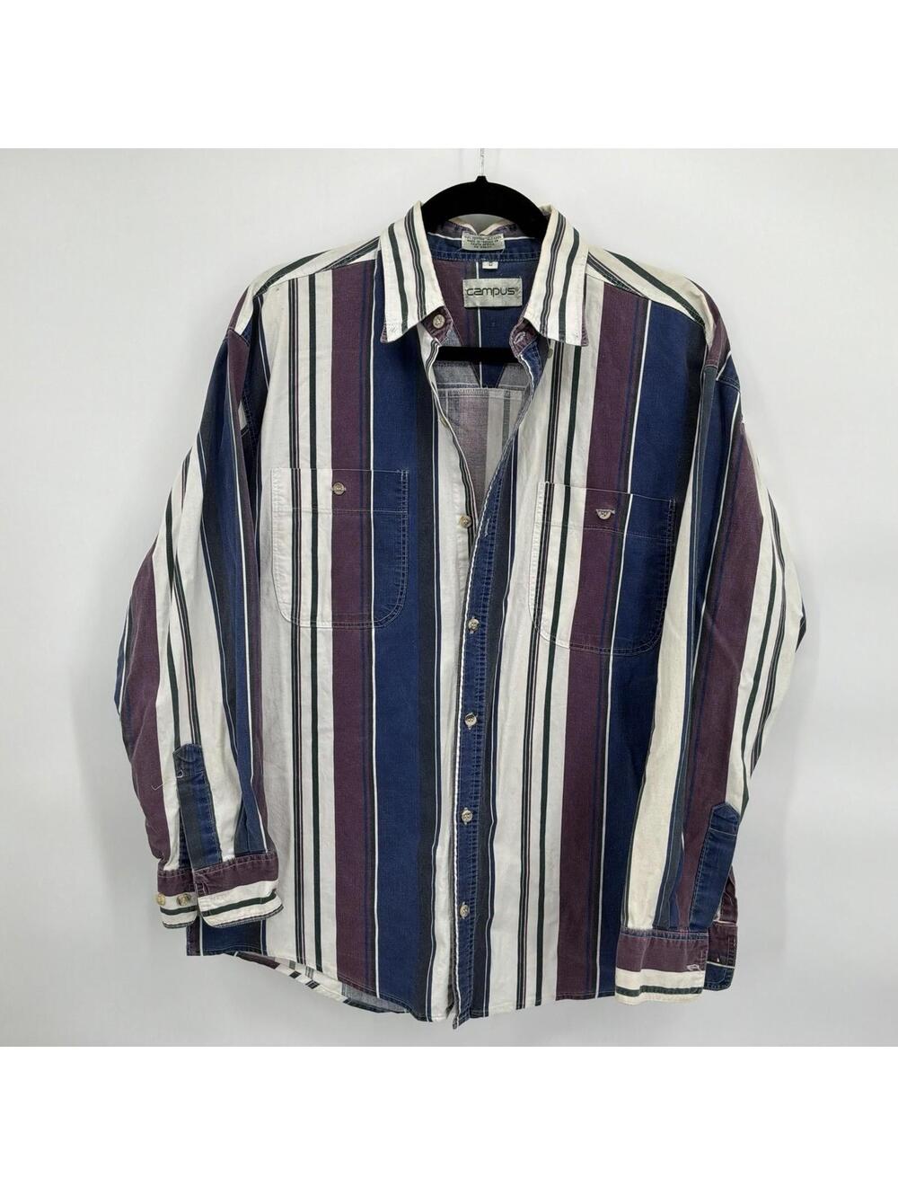 Campus Striped Blue Purple Button Up Men’s M 100% Cotton Made In South Africa